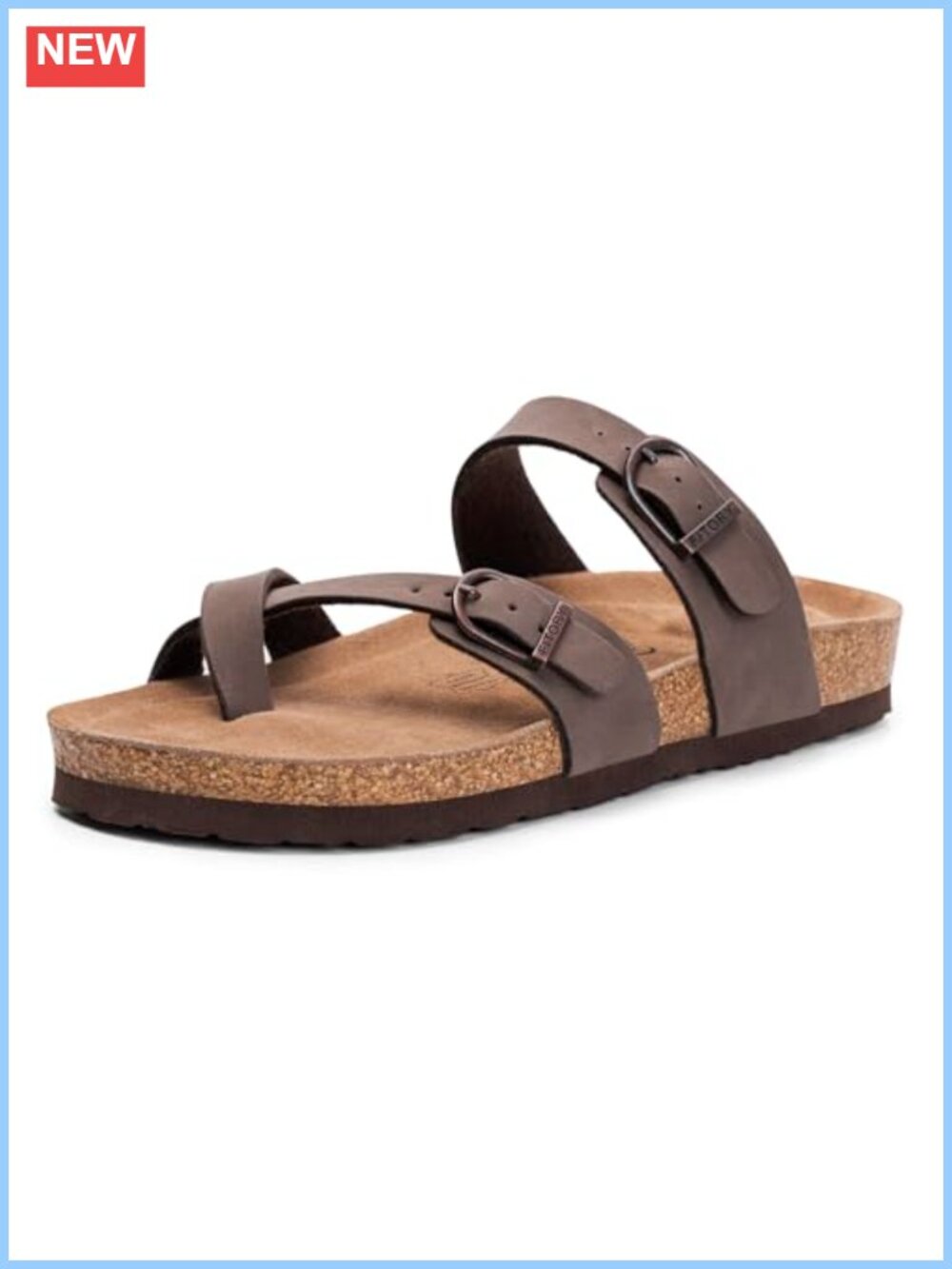 Women's Slide Sandals with Cork Footbed Arch Support Toe Loop PU